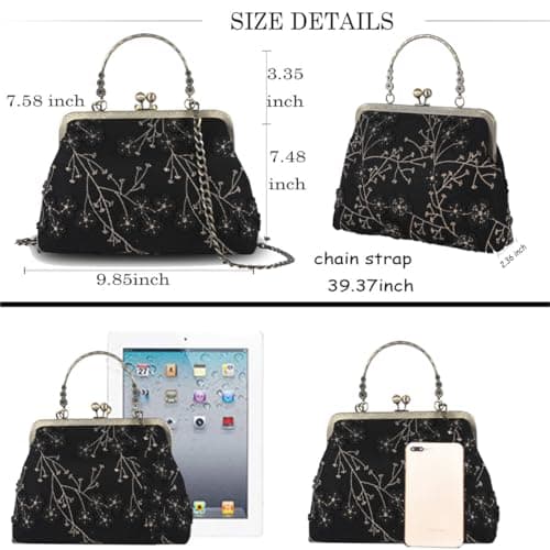 Abuyall Floral Top-Handle Handbag, Kiss Lock Evening Bag for Women, Vintage Handbag | Floral, Kiss Lock, Vintage view 4