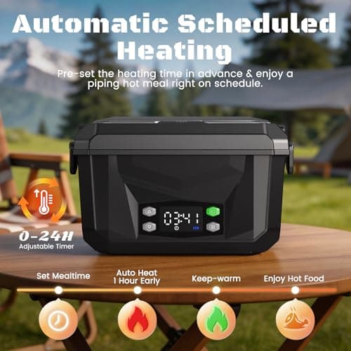 Lavsonic 100W Heated Lunch Box for Adults, 6.3 Cups Food Grade Stainless, Automatic Scheduled Heating, Portable Food Warmer for Truckers, Construction, Work with Insulated Bag, Black view 6
