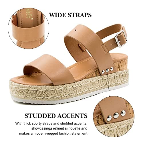 Athlefit Women's Espadrilles Sandals Ankle Strap Buckle Wedge Sandal Open Toe Studded Platform Sandals view 5