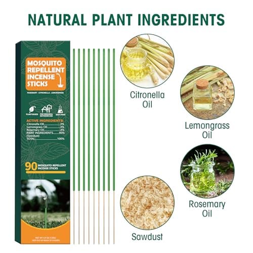 90 pcs Citronella Mosquito Repellent Incense Sticks, Deet Free Mosquito Repellent Outdoor Patio, Natural Essential Oil Mosquito Barrier for Patio, Indoor, Camping, Fishing view 2