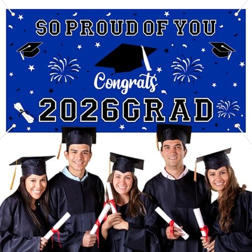 Graduation Decorations 2026 Blue Graduation Banner 66.1" x 33.8" Graduation Backdrop Congrats Grad Banner for Outdoor Indoor High School College Class of 2026 Graduation Party Decorations Supplies view 3