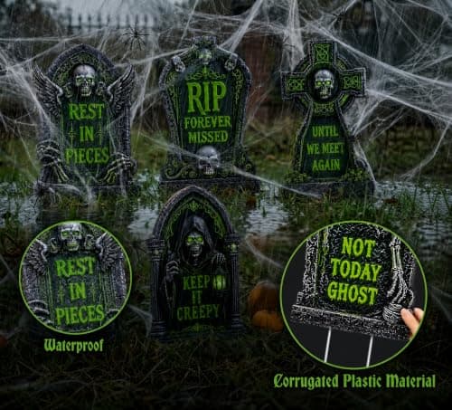 16.5 Inch 6 Pack Halloween Tombstones Outdoor, Graveyard Signs with Stakes view 3