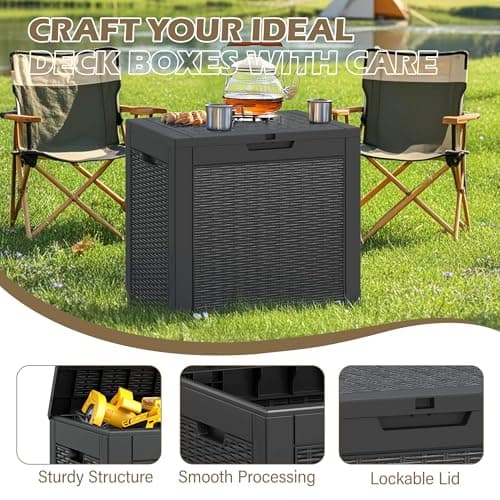 GULAIMOAO Outdoor Storage Box, 35/56 Gallon Deck Box with Lockable Lid, Waterproof Resin Storage Bin for Patio Furniture, Garden Tools, Cushions, Black/Grey view 6