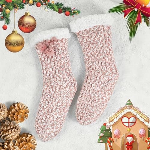 BenSorts Women Non Slip Winter Thick Slipper Socks with Grippers Warm Fuzzy Socks Christmas Gifts view 6