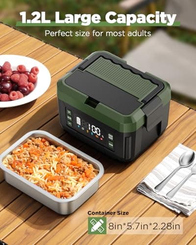 Genasmil Battery Powered Heated Lunch Box - 20000mAh Cordless Electric Lunch Box for Adults, 1.2L Stainless Steel Self-Heating Food Warmer with Removable Battery, Portable for Work, Office, & Travel view 3