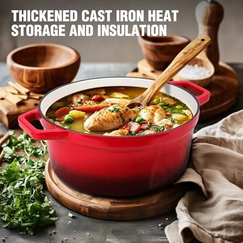 HAUSHOF 5.3QT Enameled Cast Iron Dutch Oven with Lid, Non-Stick Pot for Sourdough Bread Baking, Stewing, Rosting, Island Spice Red view 3
