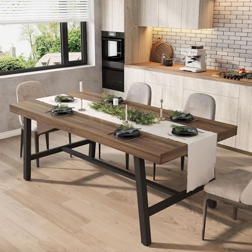 GarveeHome Industrial Dining Table for 6-8 People, 70.87" Long Large Kitchen Table with Sturdy Metal Frame, Rectangular Counter for Dinner, Kitchen, Dining Room (Brown, 71" Non-extendable)