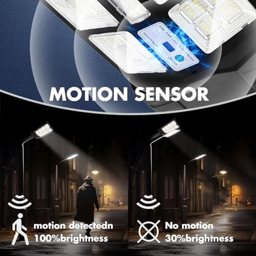 Solar Street Light Outdoor 120,000LM, 240° Wide Angle Motion Sensor, IP65 Waterproof Security Light with Remote Control for Yard, Parking Lot, Road,Swimming Pool,Farm Lighting Lámparas Solar Exterior view 4