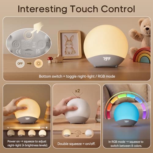 Night Light for Kids, RGB Egg Light for Nursery Breastfeeding, Soft Silicone Squeeze Light with Eye Caring, Timer, Temperature Display view 2