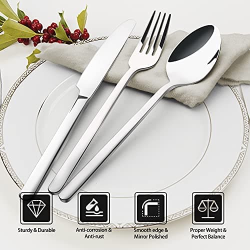 KINGSTONE 30 Pieces Silverware Set, Flatware Cutlery Set for 6, 18/10 Stainless Steel Silverware Utensils Minimalist Design Dishwasher Safe view 3
