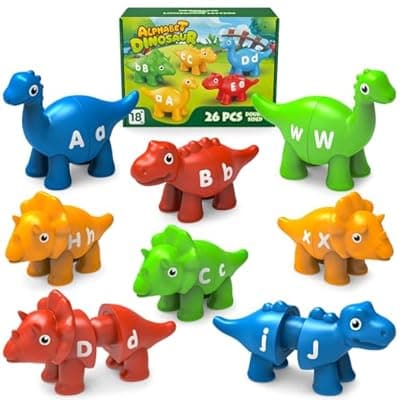 Edumoteso 26PCS Dinosaur Alphabet Learning Toys for 18M+, Montessori Educational Toys for 3 4 5 Year Old, Toddlers Preschool Activities Fine Motor Toys for Boys, Double Sided ABC Matching Game