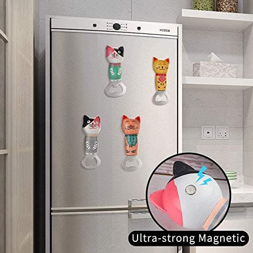 Bottle Opener Stainless Steel Beer Bottle Opener Cute Wooden Cats Wine Opener with Magnet 2pcs view 2
