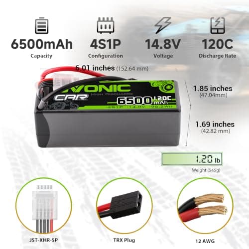 OVONIC 4S Hard Case LiPo Battery 14.8V 6500mAh 120C with TRA Plug for RC Car RC Truck Airplane Helicopter Boat Car Racing RC Hobby (2 Packs) view 2