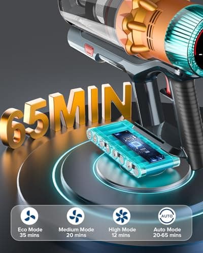 Belife S8 Cordless Vacuum Cleaner, 600W 48Kpa Stick Vacuum with 65Mins Runtime, Self-Standing, 1.6L Large Dust Cup, Anti-Tangle Smart Wireless Handheld Vacuums for Carpet, Hardwood Floor & Pet Hair view 4