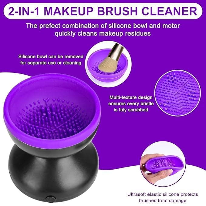AIQIBAO Portable Electric Makeup Brush Cleaner Machine，USB Cosmetic Brush Cleaner Tools Automatic Brush Silicone Brush Spinner Wash and Dry Deep Cleaning Machine (C) view 5