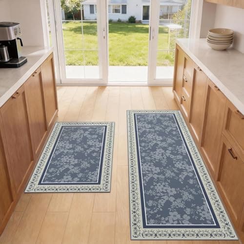 SAIKOOWA Kitchen Mats for Floor,Kitchen Rugs Mat Non Slip Washable Set of 2 PCS, Absorbent Runner Rugs for Kitchen, Front of Sink, 17.3"x 47"+17.3"x 30" Orchid view 3