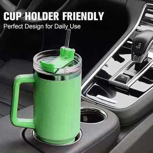 REVGOZU 40 Oz Tumbler with Handle Straw Lid Insulated Stainless Steel Vacuum Reusable Coffee Cup Holder Friendly Keep Drinks Cold Gifts for Lover Women Men Car Gym Travel (Green) view 5