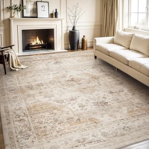 AMOAMI-Area Rug 5X7 Rugs for Living Room-Vintage Soft Beige Rugs for Bedroom-Non Slip Carpet-Machine Washable Rug for Dining Room Living Room Bedroom Office Under Table-Beige — image 1