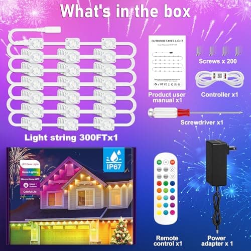 MUCCCUTE Permanent Outdoor Lights for Holidays Easter 300ft RGB House Light w/App & Remote Control Smart Rainbow LED IP67 Waterproof for New Year Christmas Roof Eaves Garden Décor All Year Around view 6