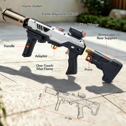 Long Reach Propane Torch Gun Flame Thrower One-Touch Max Fire | Gift for Men Dad, Adjustable Flame Blow Torch for BBQ Grill, Charcoal Starter,Searing Steak,Campfire (Tank Not Included) view 6