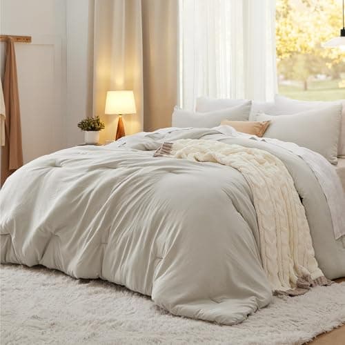 Bedsure King Comforter Set, Beige Soft Prewashed Bedding for All Seasons, 3 Pieces GentleSoft™ Bed Set, 1 Lightweight Comforter (104"x90") and 2 Pillowcases (20"x36") — image 1