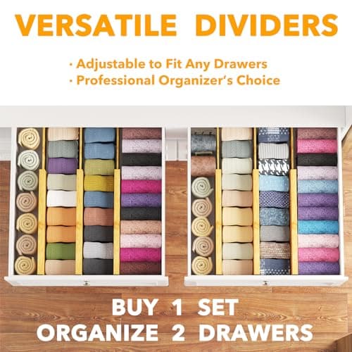 SpaceAid Bamboo Dresser Drawer Dividers 6 Pack, 4.65“ High Adjustable 12.5“-17” Drawer Organizers, Expandable Organization for Clothing, Clothes, Dressers, Natural view 5
