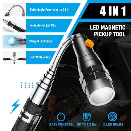 Telescoping Magnet Pickup Tool with 3 LED Magnetic Flashlight, Gifts for Men, Him, Adults, Cool Gadgets Birthday Gifts for Men, Dad, Husband, Boyfriend view 4