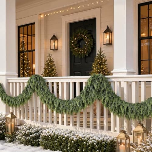 9Ft Christmas Cedar Garland, Real Touch Soft Greenery Christmas Decorations, Realistic Thick Full Lush Artificial Garland, Fireplace Mantel Staircase Railing Front Door Porch Window Indoor Home Decor view 6