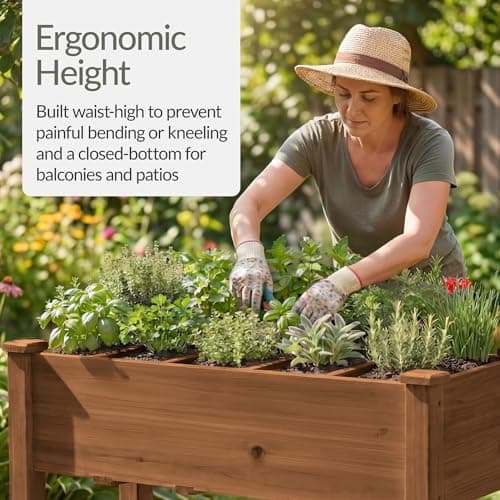 Best Choice Products Raised Herb Garden Bed Planter Box - Elevated Wooden Planter with 10 Grid Growing Compartments, Drainage Holes, Vegetable Flower Garden Box for Patio Balcony Backyard - Acorn view 5