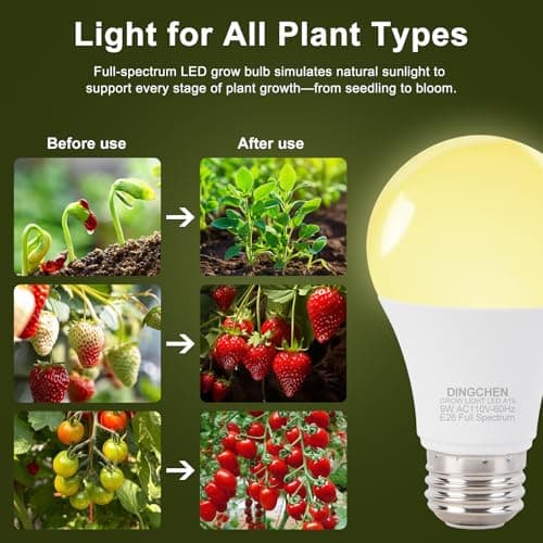 DingChen Grow Light Bulbs, A19 Full Spectrum Light Bulb, 9W Plant Grow Lights Bulbs (100W Equivalent), E26 Base, for Indoor Plants, Herbs, Flowers, Vegetables, 6 Pack view 2