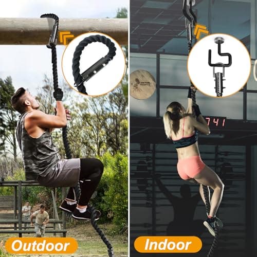 Climbing Rope Gym Workout - 1.5 Inch Dia 10FT 15FT 20FT 25FT 30FT 35FT 40FT 50FT Heavy Duty Work Out Rope Exercise Climbing Ropes for Adults Kids Fitness & Strength Training Outdoor & Indoor - Black view 3