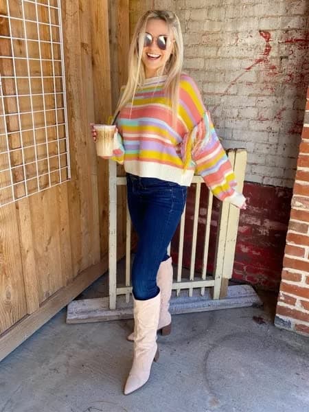 Huiyuzhi Womens Pointed Toe Mid Chunky Heel Side Zipper Knee High Boots Tall Booties view 6