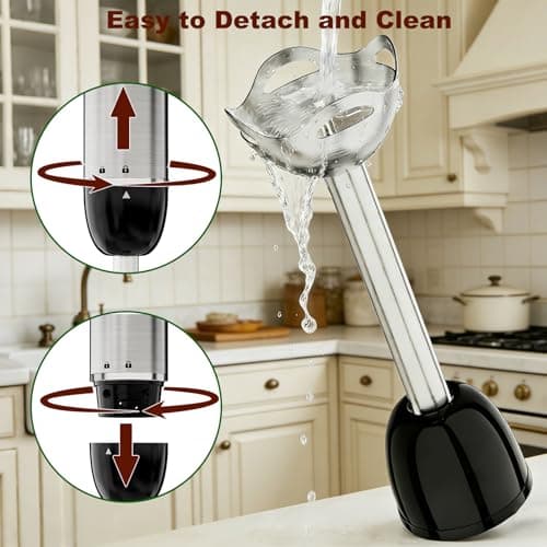 Cordless Immersion Blender Hand Blenders Set,Variable Speed 4 in 1 Stick Emulsifier with Chopper and Whisk for Soup, Baby Food and Smoothies,Black view 6