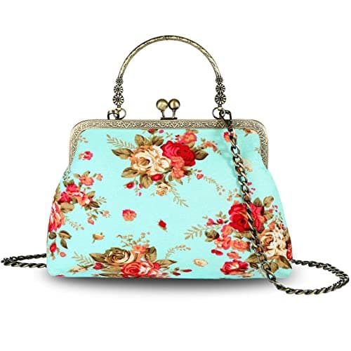 Abuyall Vintage Purse Kiss Lock Purses and Handbags Floral Vacation Women Top Handle Handbag