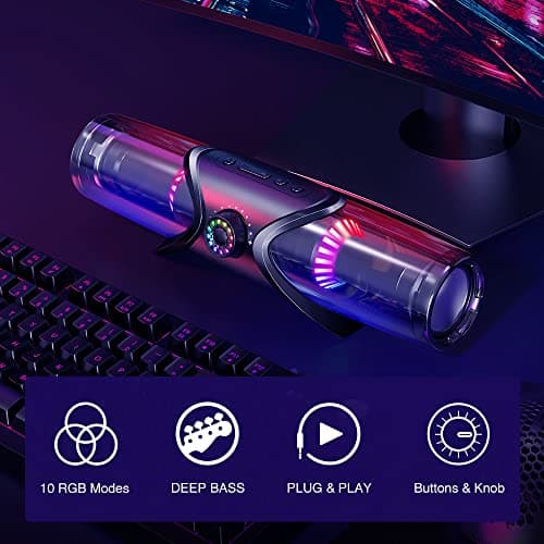 WolfLawS Computer Speakers,Bluetooth SoundBar,Computer Speakers for Desktop Monitor with RGB Light,PC Speakers with Subwoofer,USB Powered Sound Bar for Laptop 3.5mm Headphone Jack view 4