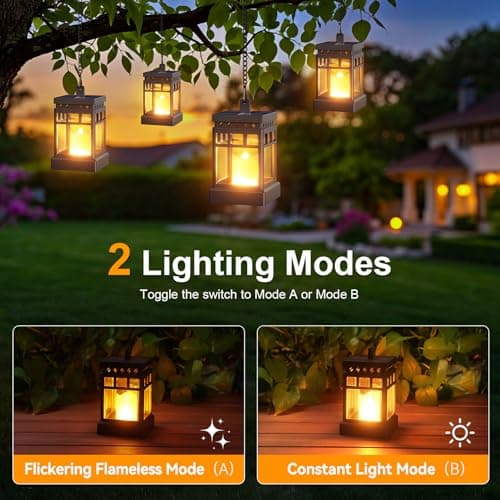 KOOPER Solar Lanterns Outdoor Waterproof, 2 Modes Hanging Solar Lantern with LED Realistic Flickering Flameless Candle, Candles Lanterns Lights Decorative for Outside Hanging Patio Yard Table Tree view 2
