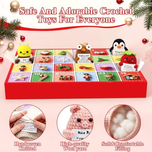 Advent Calendar 2026 Handmade Crochet Animals Plush Advent Calendar 24 Days Christmas Countdown Calendar with Positive Emotional Support Cards Gifts for Kids, Teens, Girls, Boys, Women, Men view 4