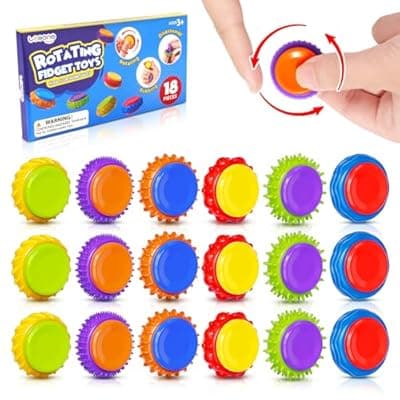 LESONG Fidget Sensory Toys for Kids: Textured Finger Spinners 18 Pack for Autism Kids - Fidgets for Students Classroom Prizes - Gifts Stocking Stuffers for Boys Girls