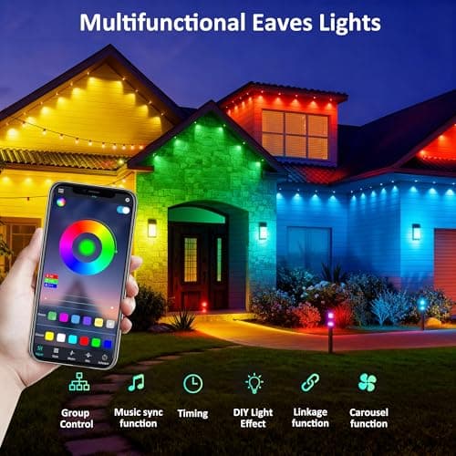 RGB Permanent Outdoor Lights, 500FT Smart LED Eaves Lights with APP & Remote Control, IP67 Waterproof Outdoor String Lights for Christmas, Halloween,Party, Garden, Patio, House Decor(2 Rolls of 250FT) view 3