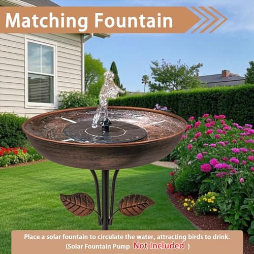 OUISJYER Metal Bird Bath for Outdoors, 12" Dia Bowl with Stable Upgrades Stake Birdbaths Garden Yard Lawn Decor 0.7 Gallon view 5