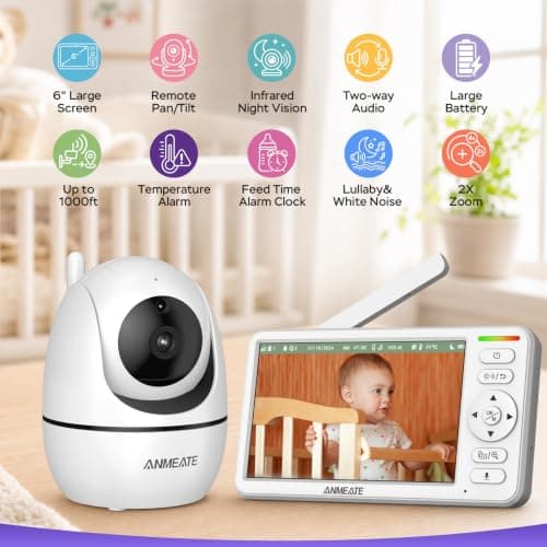 ANMEATE 6" Video Baby Monitor with Camera and Audio No WiFi view 2