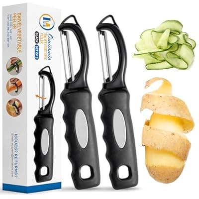 Premium Swivel Vegetable Peeler, Soft Grip Handle and Ultra Sharp Stainless Steel Blades - Perfect Kitchen Peeler For Veggie, Fruit, Potato, Carrot, Apple - Black - Set of 2
