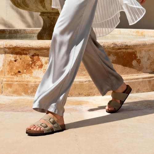 DREAM PAIRS Women's Slides Soft Genuine Footbed Sandals Comfortable Adjustable Double Buckle Slip-on Flat Sandals with Arch Support Frame Dual Slippers for Summer 2026 view 3