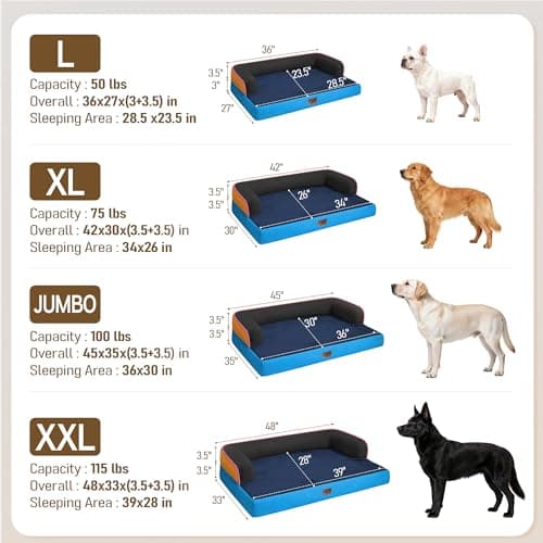 Comfort Expression Extra Large Dog Bed Orthopedic - XL Orthopedic Dog Beds Waterproof Pet Couch Memory Foam Sofa Bolster with Removable Cover - 42 x 30 view 7