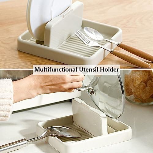 1 Pack Spoon Rests with Lid Holder for Multiple Utensils, Utensil Rest & Spoon holder for Kitchen Counter, Stove Top, Heat Resistant Kitchen Utensil Holder for Spatulas Holder, Pot Lid, Tongs, Ladles view 6