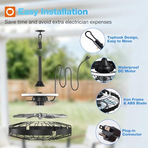 addlon 20" Outdoor Ceiling Fan with Light for Patio, IP65 Plug in Caged Fan view 4
