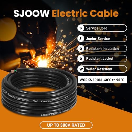 75FT 14/4 SJOOW 300V Wire, 14 AWG 4 Conductor 75FT Portable Power Cable 300V Copper Cord, 14 Gauge 4 Conductor 75 Foot Cable for Motor Leads, Portable Lights, Battery Chargers and Machinery view 2