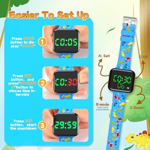 Etuwoe Potty Training Watch & Chart & Book for Toddler Boys: Water Resistant Potty Watches Dinosaur Potty Training Sticker Reward Chart for Kids 3 in 1 Toddler Toilet Training Tools Set (Blue) view 6