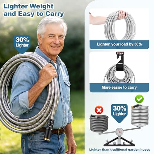 Rcfunkid Garden Hose 100FT No-Kink Metal Hose With 10 Function Nozzle Tough view 4