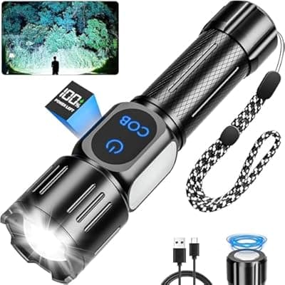 Dszuu Rechargeable LED Flashlight, Super Bright 99000 High Lumens Flash Light, 9 Modes Zoomable Flashlight with LCD Display, Waterproof Tactical Flashlights for Camping, Home Emergency